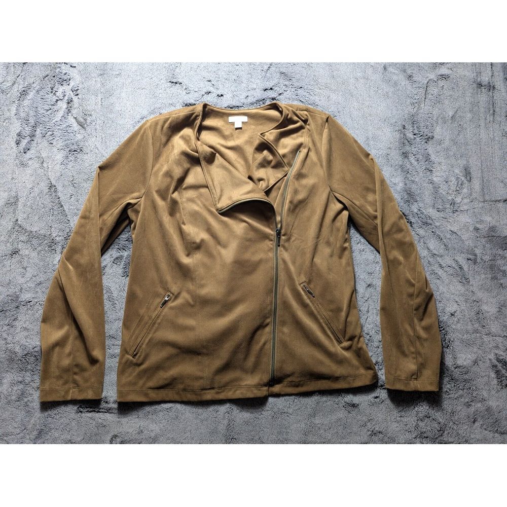 J. Jill Full Zip Lightweight Suede Jacket Women's Size Small Beige